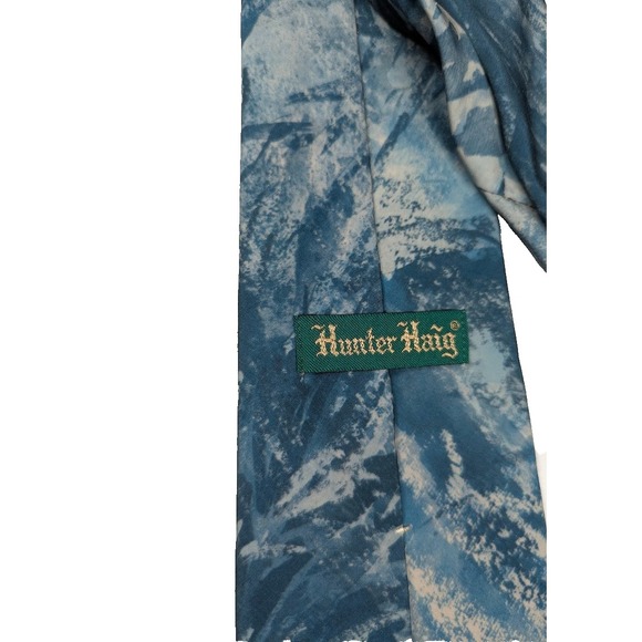 Hunter Haig Men's Necktie Green Blue Polyester Classic Textured Pattern - Picture 3 of 3